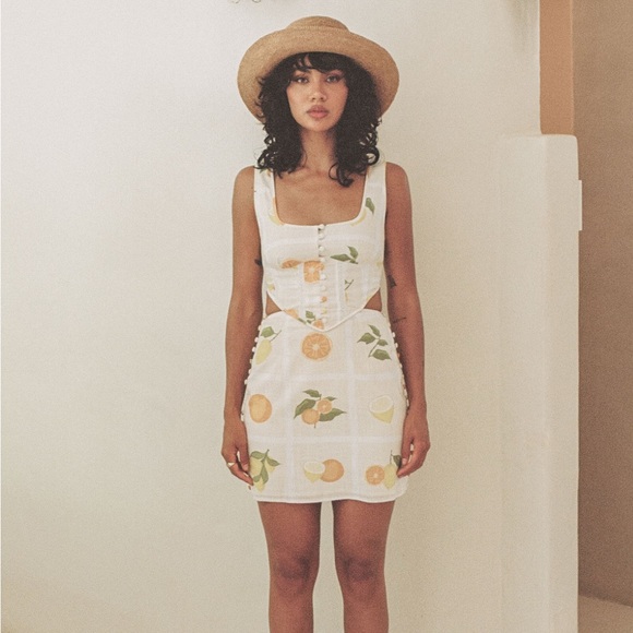 Sabo Skirt Dresses & Skirts - Sabo Skirt White Mini Dress with Yellow & Green Citrus Print